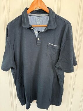 Tahari Men’s Dark Blue Cotton Polo Shirt with Chest Pocket